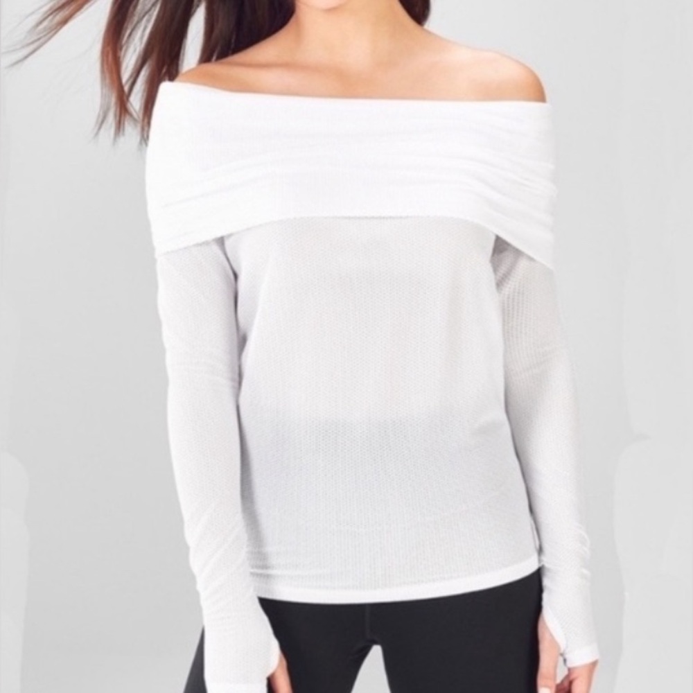 New Demi Lovato Fabletics White Off Shoulder Mesh Top Medium